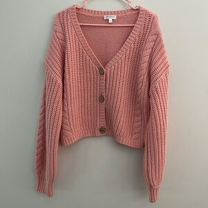 Pink Vestique Knit Cropped Cardigan